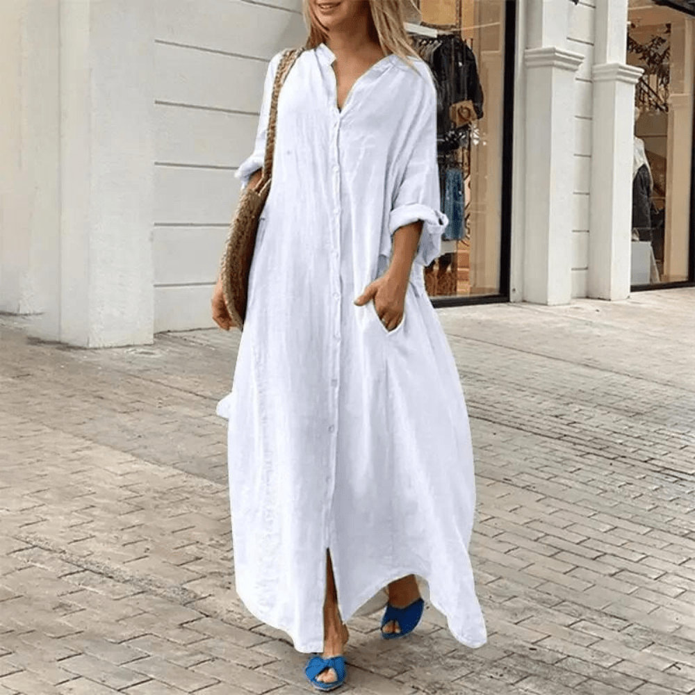 Nicole | Women's V-Neck Maxi Shirt Dress