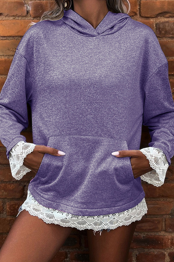 Nina | Women's Long Sleeve Lace Trim Pullover Hoodie