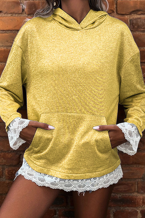 Nina | Women's Long Sleeve Lace Trim Pullover Hoodie