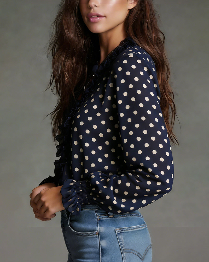 Penny | Women's Ruffle Polka Dot Blouse
