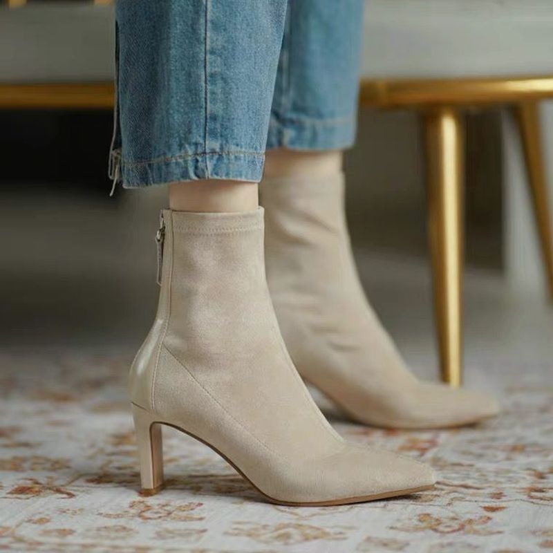 Pointed Toe Suede Style Ankle Boots for Women