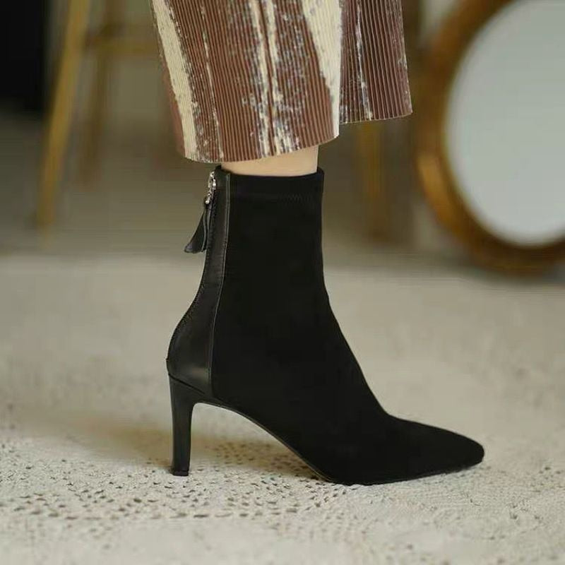 Pointed Toe Suede Style Ankle Boots for Women