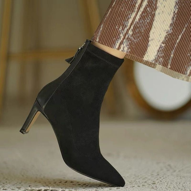 Pointed Toe Suede Style Ankle Boots for Women