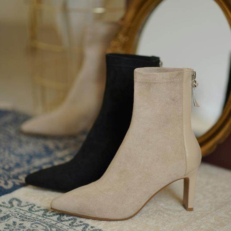 Pointed Toe Suede Style Ankle Boots for Women