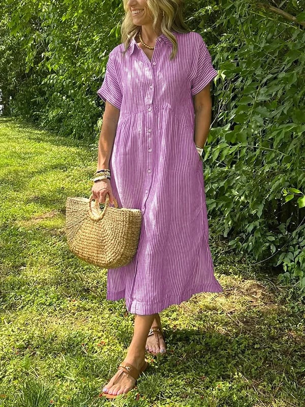 Raegan | Women's Button-Down Striped Midi Dress