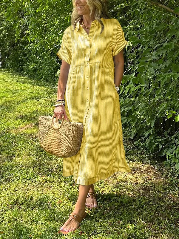 Raegan | Women's Button-Down Striped Midi Dress