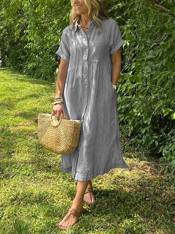 Raegan | Women's Button-Down Striped Midi Dress