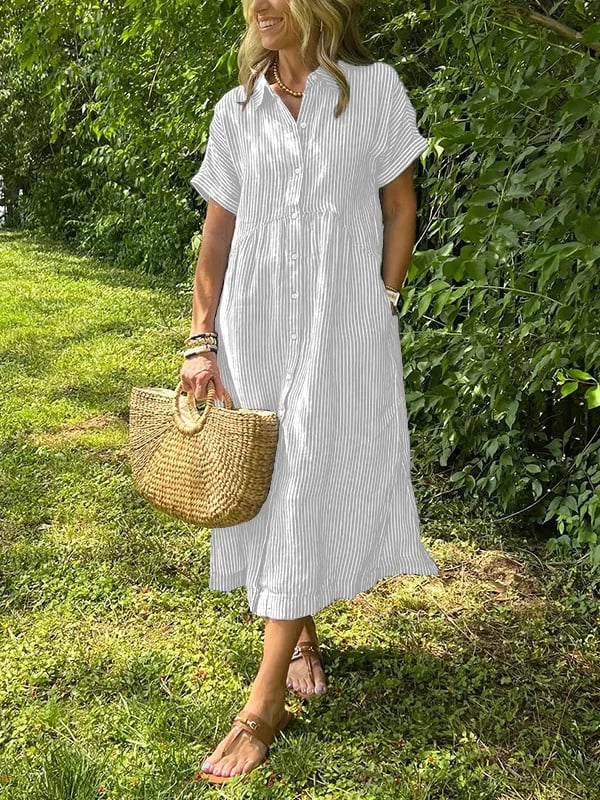 Raegan | Women's Button-Down Striped Midi Dress