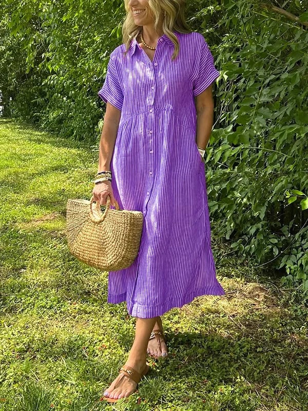 Raegan | Women's Button-Down Striped Midi Dress