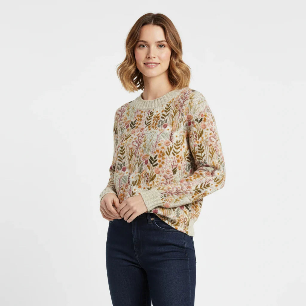 Floral Crew Neck Sweater for Women