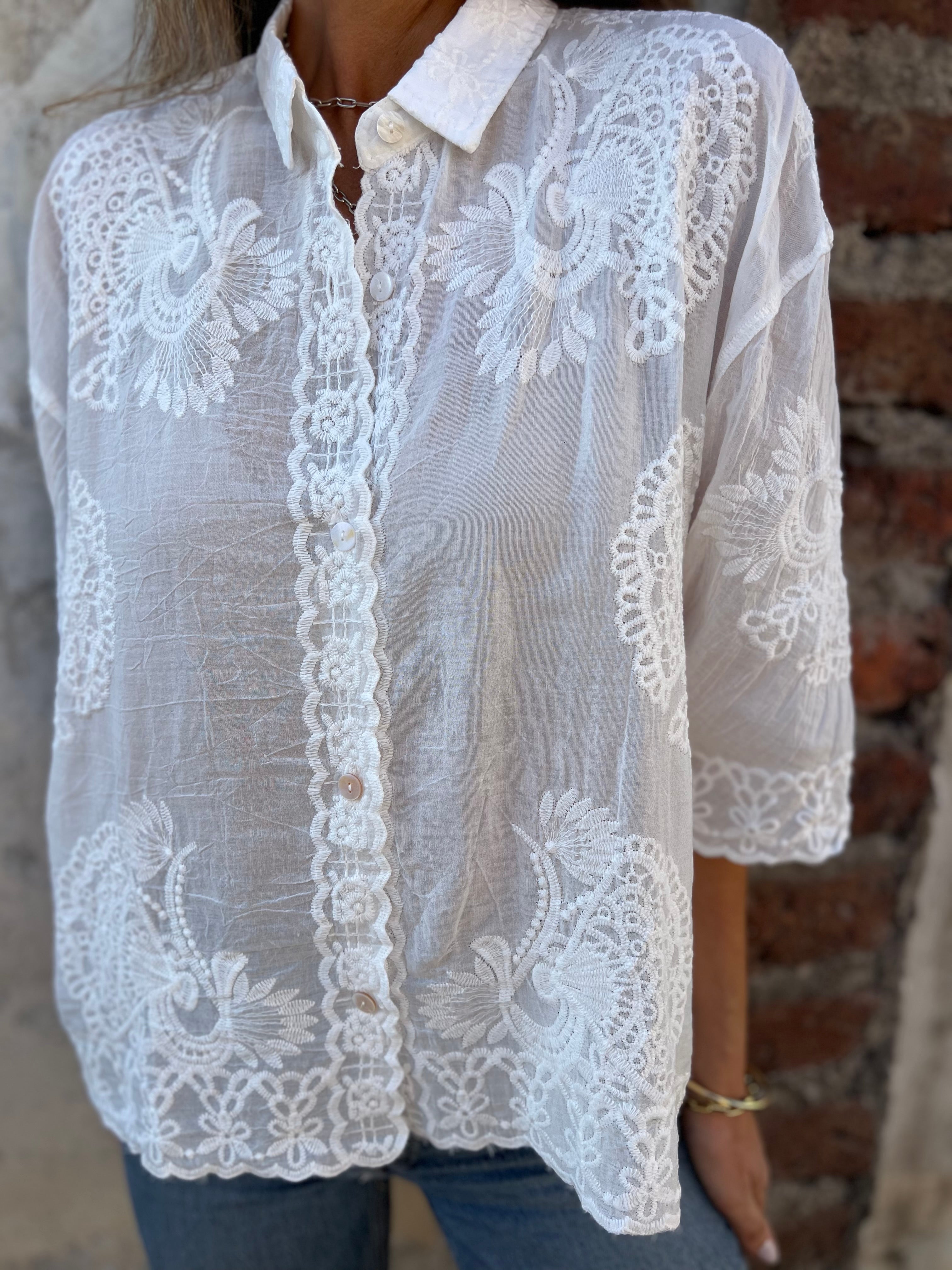 Rochelle | Women's Lace Button-Down Blouse