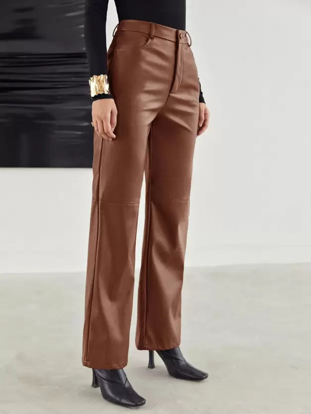 Roxanne | Women's High-Waisted Faux Leather Wide Leg Pants