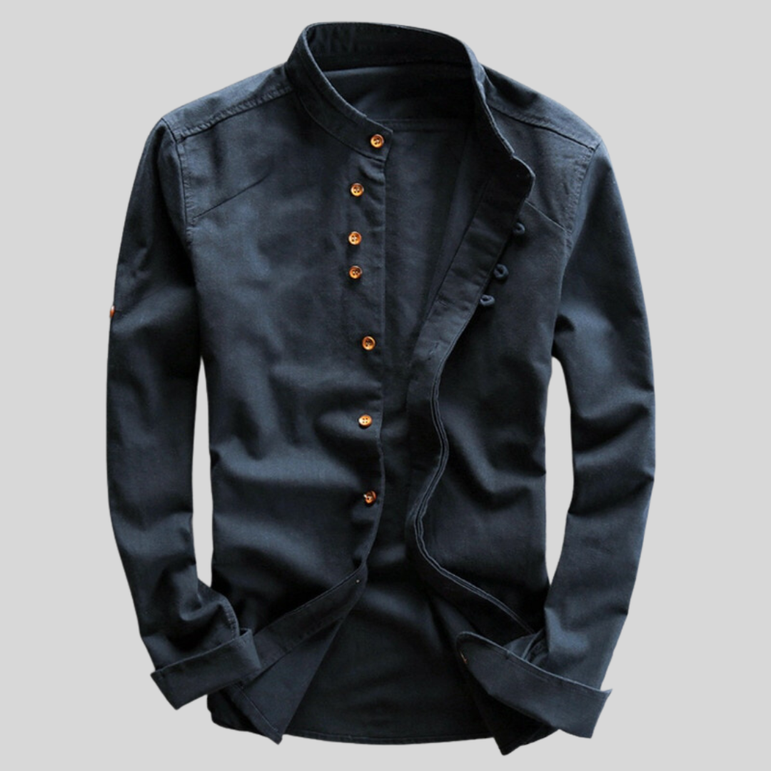 Rudy | Men's Long Sleeve Band Collar Casual Button-Down Shirt