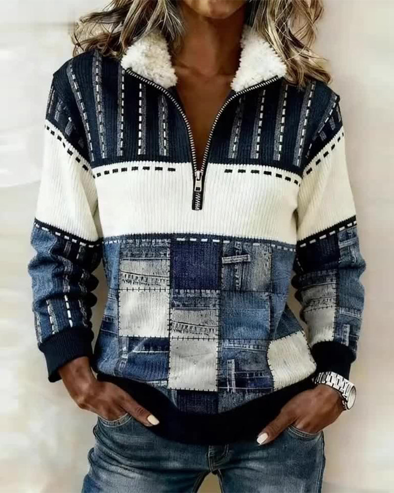 Sandra | Women's Half Zip Color Block Sweater