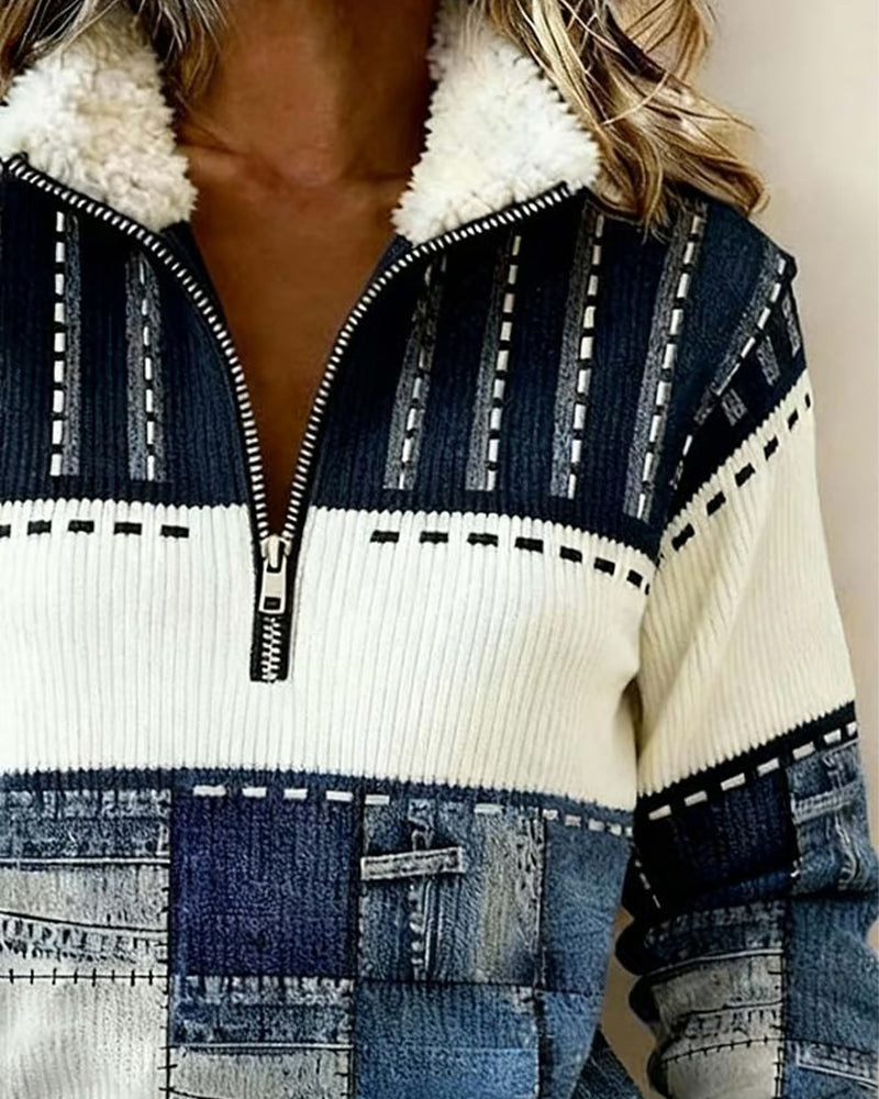 Sandra | Women's Half Zip Color Block Sweater