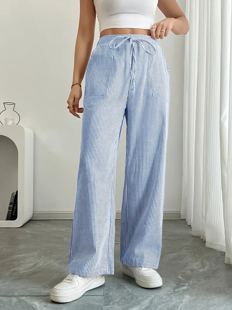 Sheila | Women's High-Waisted Striped Drawstring Pants