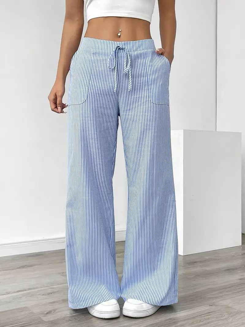 Sheila | Women's High-Waisted Striped Drawstring Pants