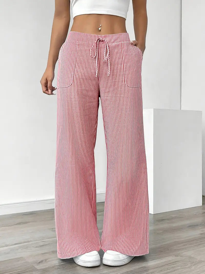 Sheila | Women's High-Waisted Striped Drawstring Pants