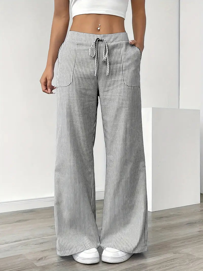 Sheila | Women's High-Waisted Striped Drawstring Pants