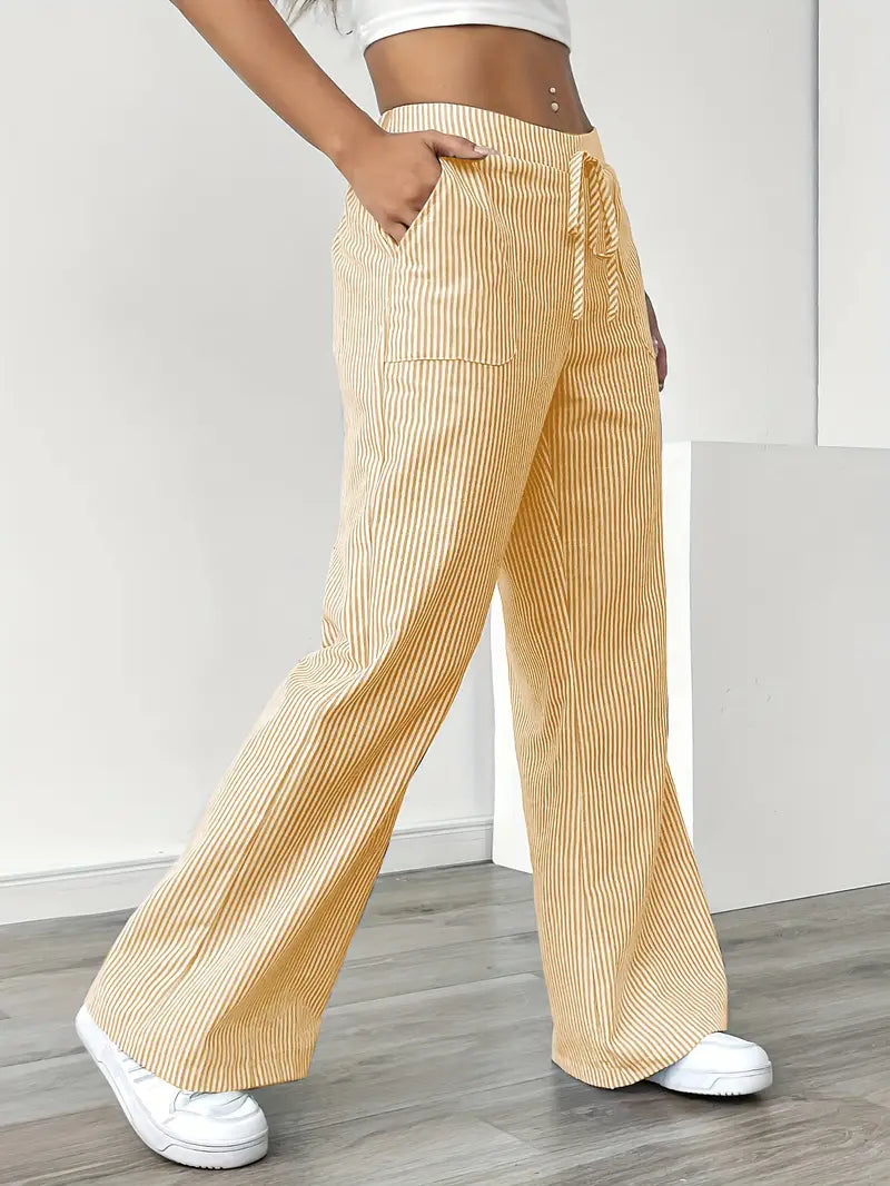 Sheila | Women's High-Waisted Striped Drawstring Pants