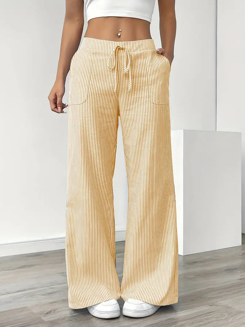 Sheila | Women's High-Waisted Striped Drawstring Pants