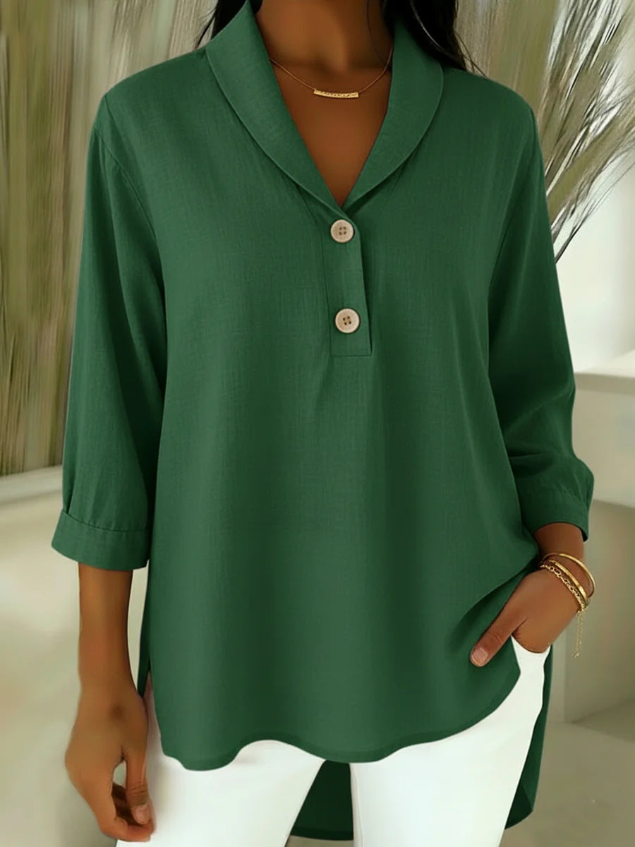 Sterling | Women's V-Neck Cotton-Linen Blouse