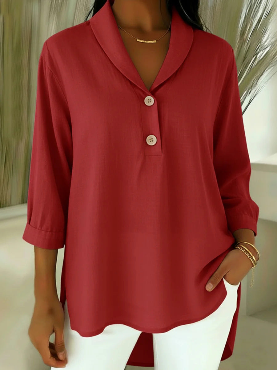 Sterling | Women's V-Neck Cotton-Linen Blouse