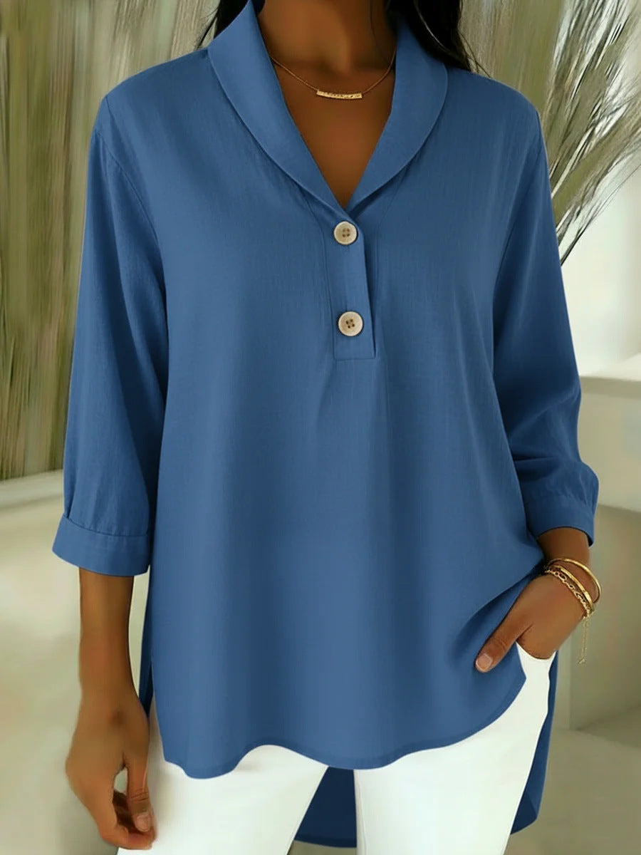 Sterling | Women's V-Neck Cotton-Linen Blouse