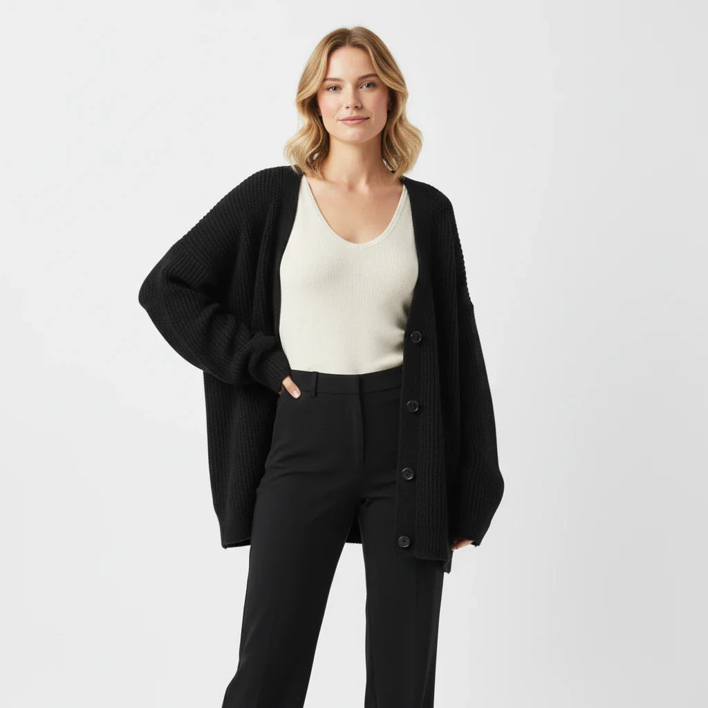 Oversized Ribbed Knit Cardigan for Women