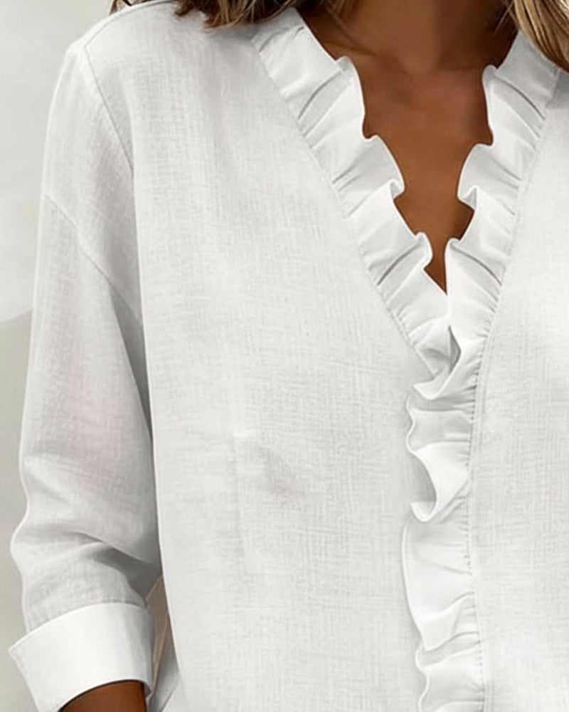 Zoe | Women's Ruffle V-Neck Long Sleeve Blouse