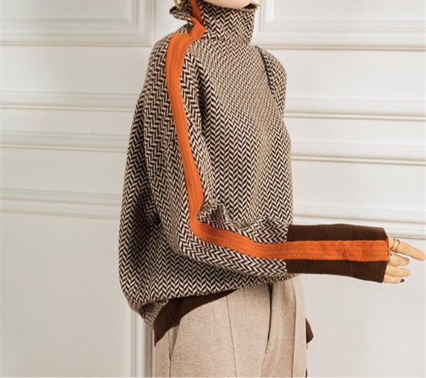 Erica | Women Luxe Herringbone Turtleneck Sweater