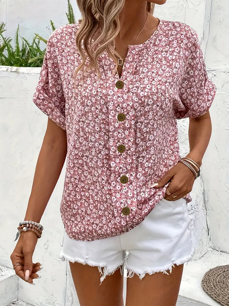 Amber | Women Summer Short Sleeve Button Top
