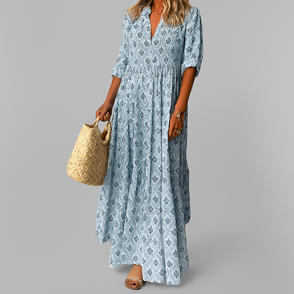 Melinda | Women's V-Neck 3/4 Sleeve Maxi Dress