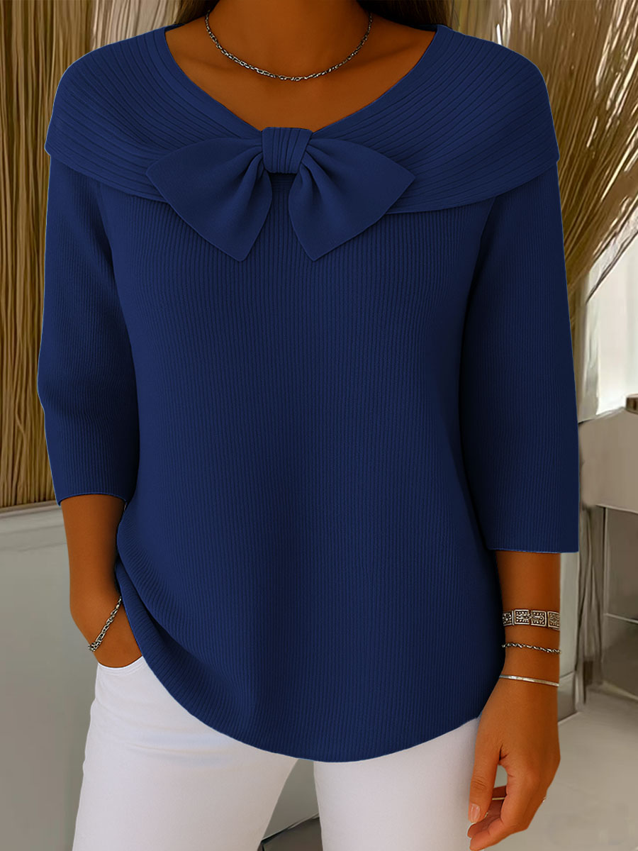 Jordan | Women's Ribbed Bow Neck 3/4 Sleeve Sweater