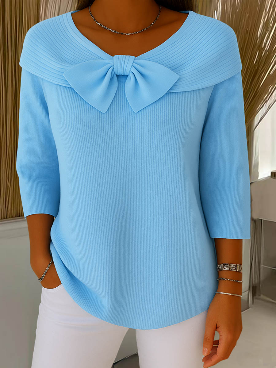 Jordan | Women's Ribbed Bow Neck 3/4 Sleeve Sweater