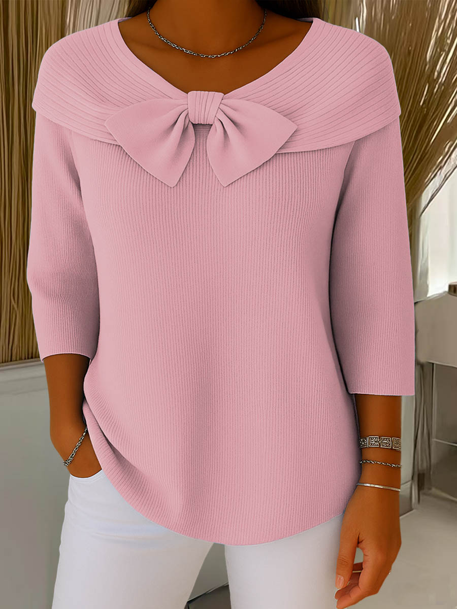 Jordan | Women's Ribbed Bow Neck 3/4 Sleeve Sweater