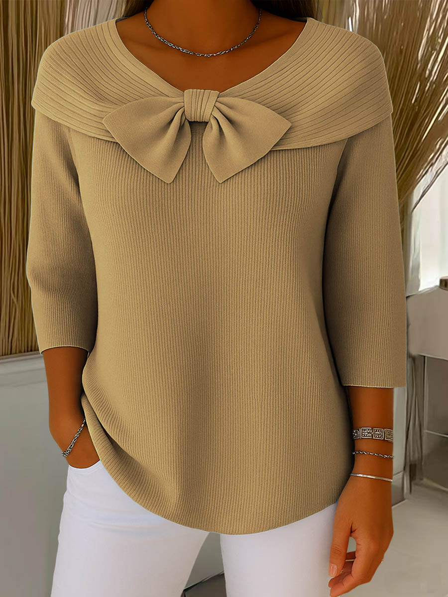 Jordan | Women's Ribbed Bow Neck 3/4 Sleeve Sweater