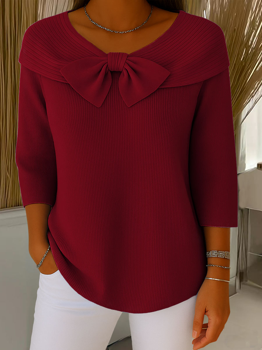 Jordan | Women's Ribbed Bow Neck 3/4 Sleeve Sweater