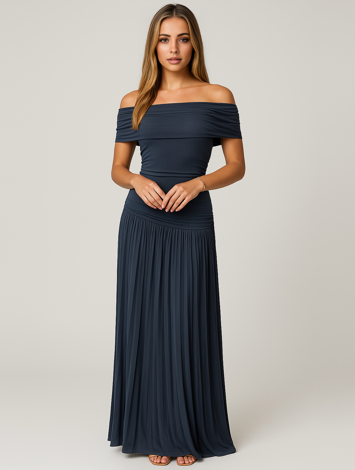 Clara | Women Wedding Guest Pleated Maxi Dress