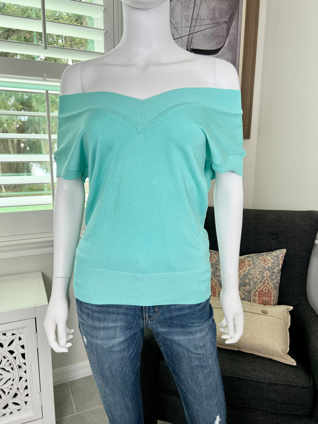 V-Neck Cap Sleeve Sweater