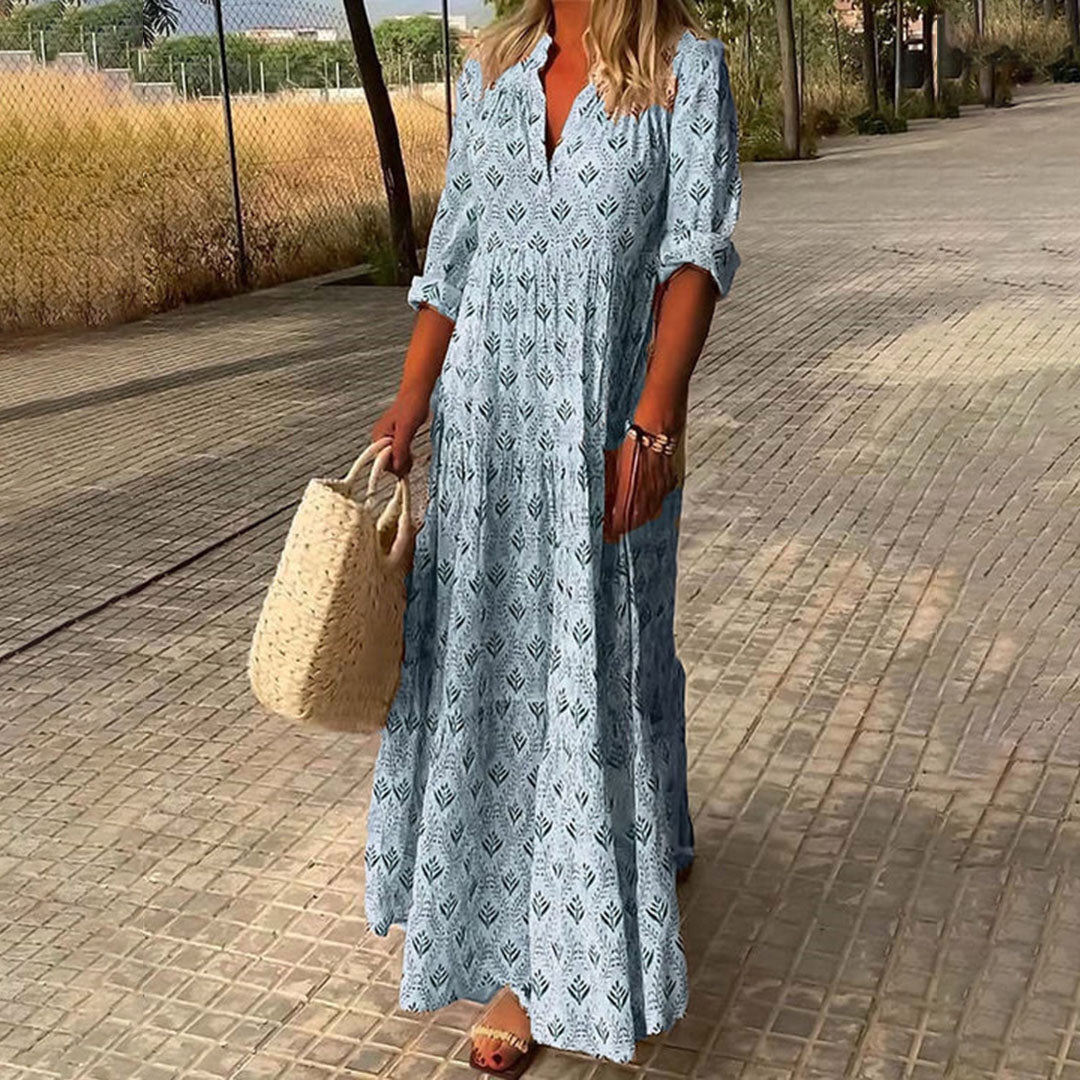 Michelle | Women Summer Long Sleeve Dress with Boho Print