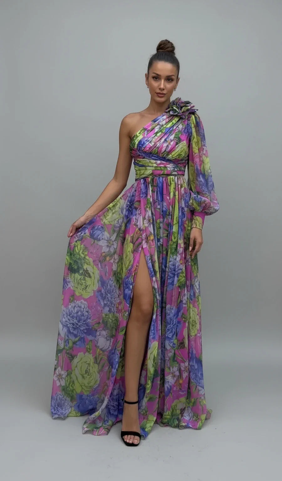 Floral One Shoulder Maxi Dress for Women