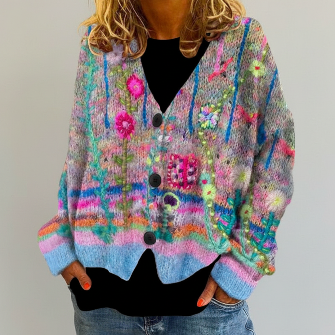 Floral V-Neck Cardigan for Women