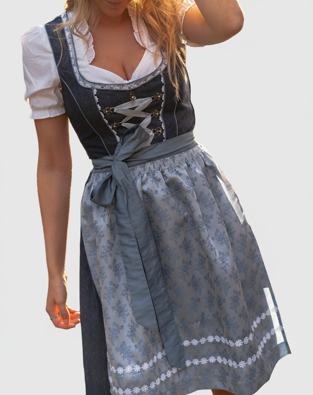 Floral Lace-Up Dirndl Midi Dress for Women
