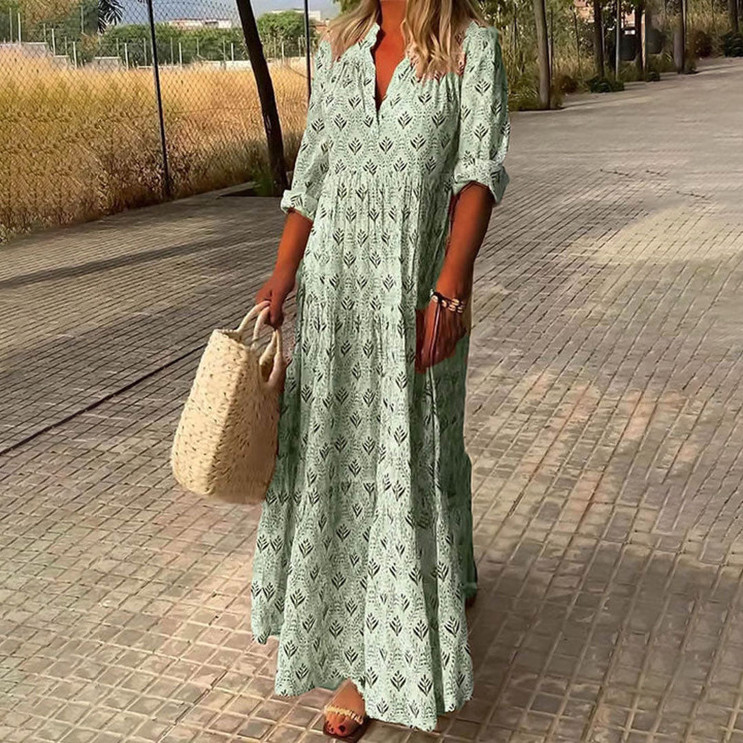 Michelle | Women Summer Long Sleeve Dress with Boho Print