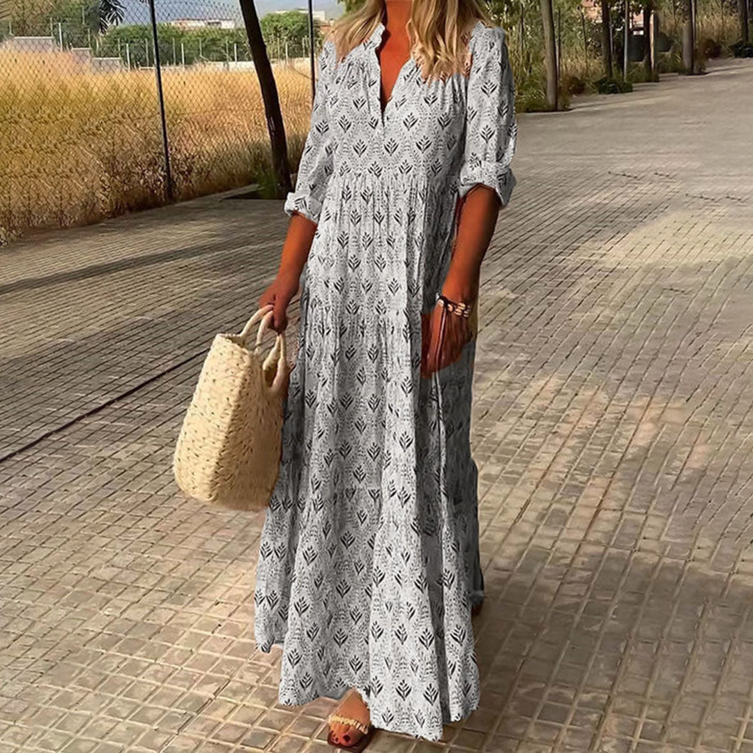Michelle | Women Summer Long Sleeve Dress with Boho Print