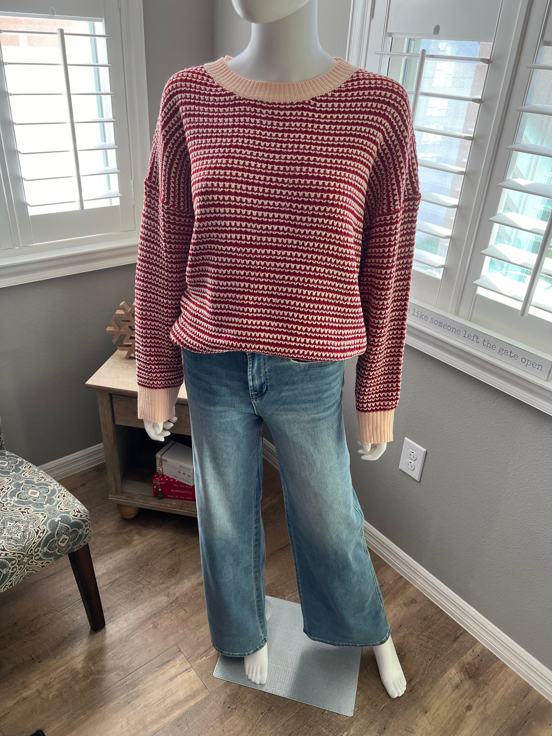 Red and Cream Knit Sweater