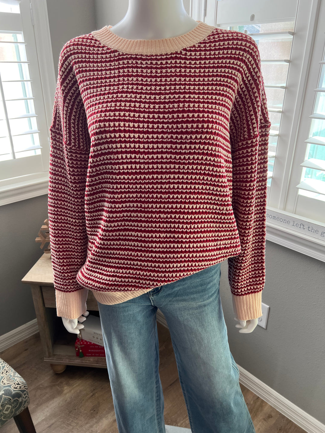 Red and Cream Knit Sweater