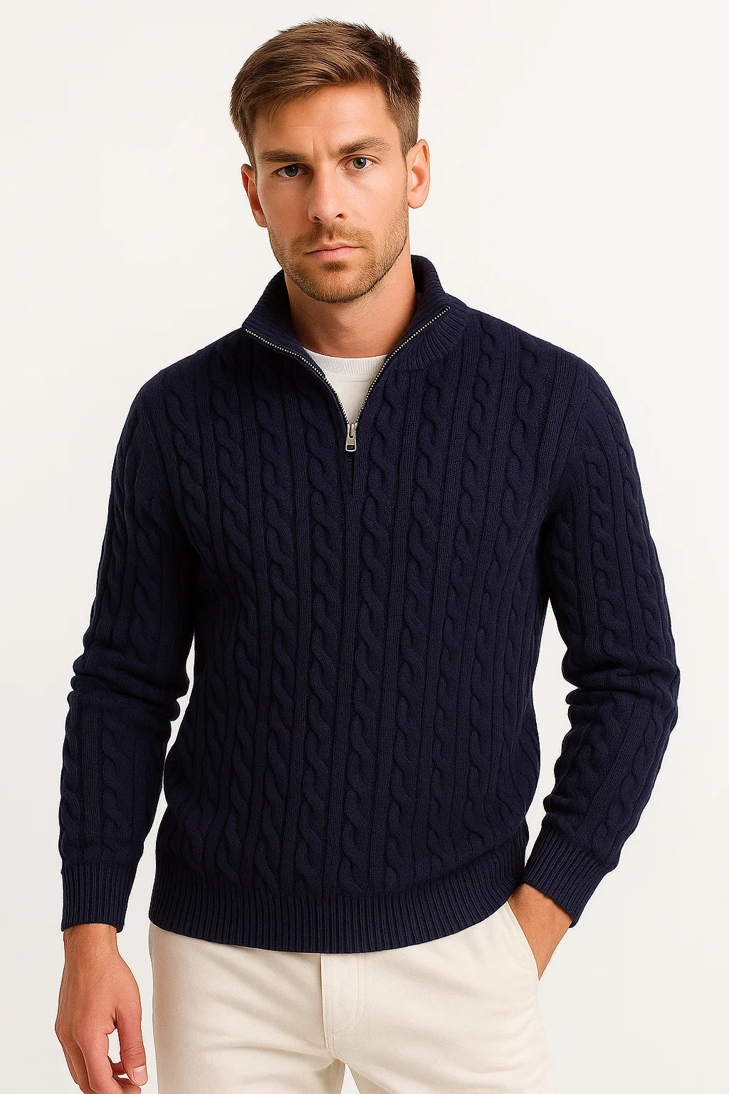 Vince | Men’s Spring Zip-Neck Cable Knit Sweater