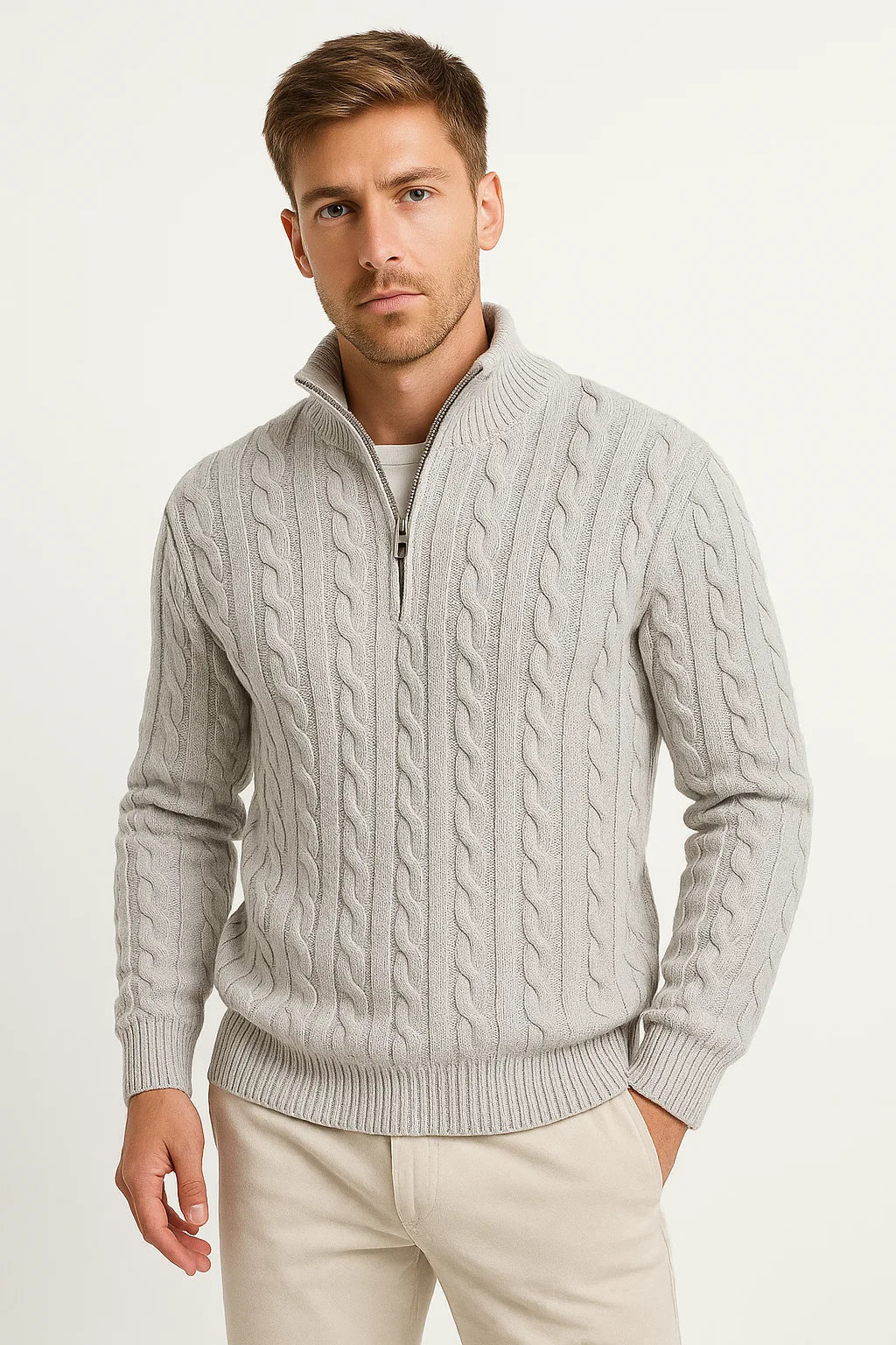 Vince | Men’s Spring Zip-Neck Cable Knit Sweater
